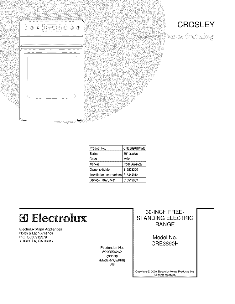 COVER Diagram and Parts List for CRE3890HWWE  Crosley Range