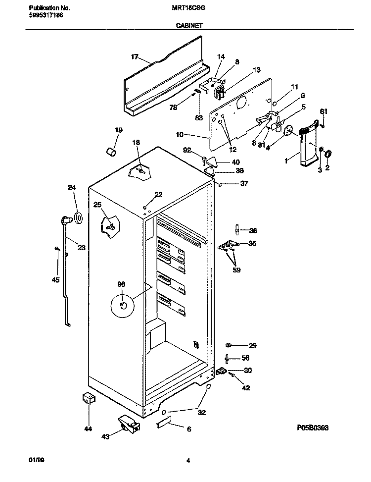 CABINET Diagram and Parts List for MRT18CSGD1  Frigidaire Refrigerator