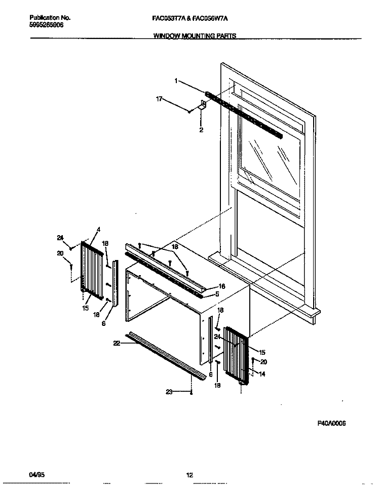 WINDOW MOUNTING PARTS Diagram and Parts List for FAC056W7A2  Frigidaire Air Conditioner