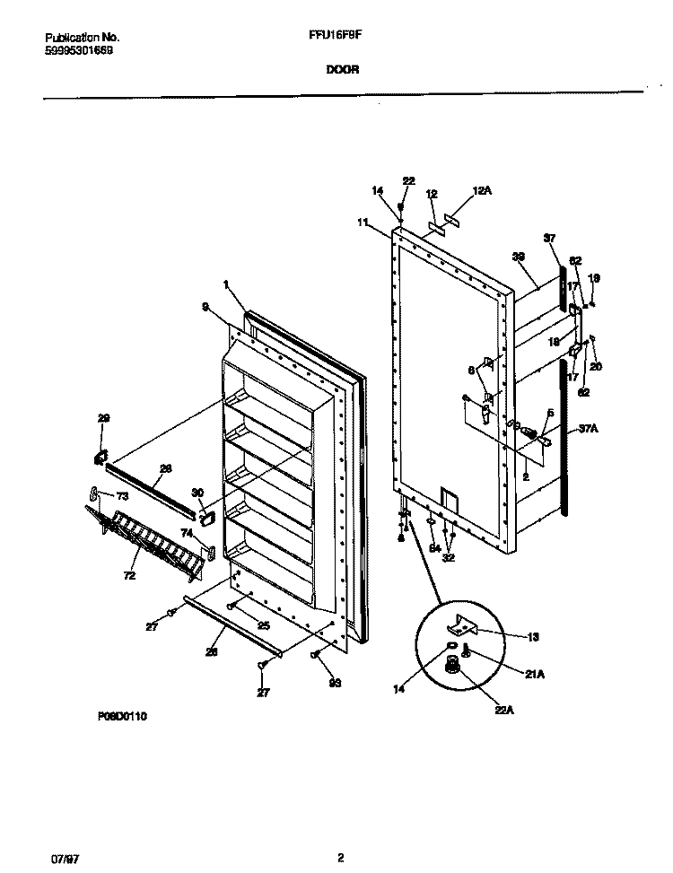 DOOR Diagram and Parts List for FFU16F9FW1  Frigidaire Freezer