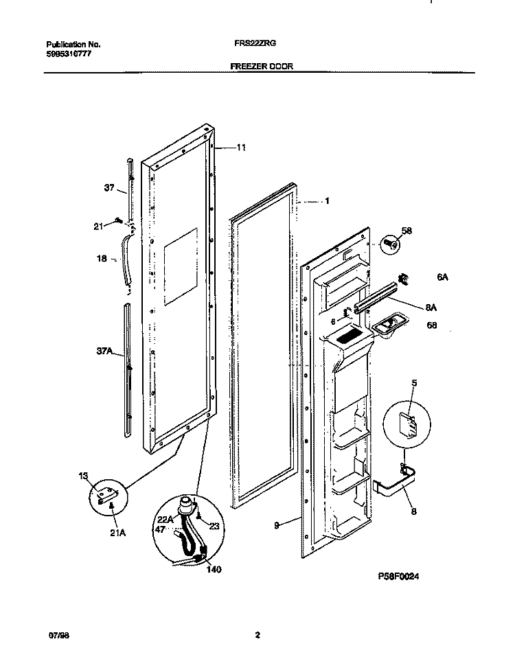 FREEZER DOOR Diagram and Parts List for FRS22ZRGB1  Frigidaire Refrigerator