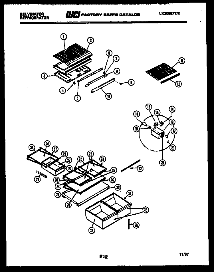 SHELVES AND SUPPORTS Diagram and Parts List for TMK180EN0D  Kelvinator Refrigerator