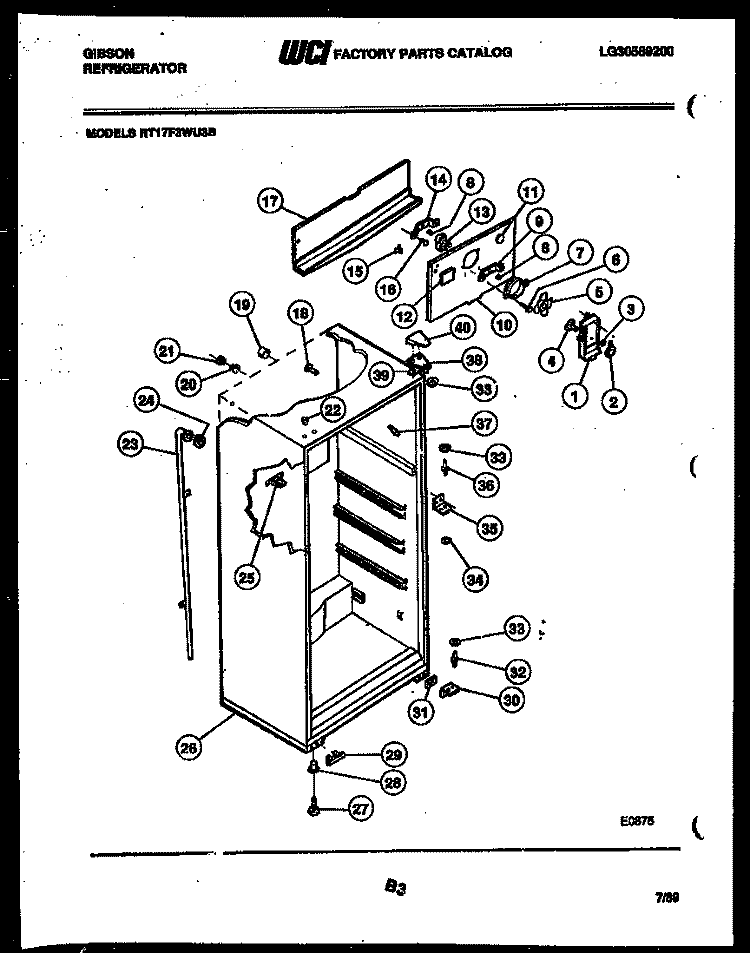 CABINET PARTS Diagram and Parts List for RT17F3WU3B  Gibson Refrigerator