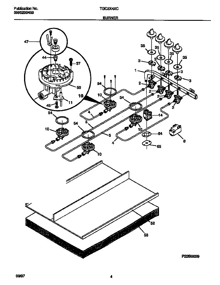 BURNER Diagram and Parts List for TGC3X4XCC2  Tappan Cooktop
