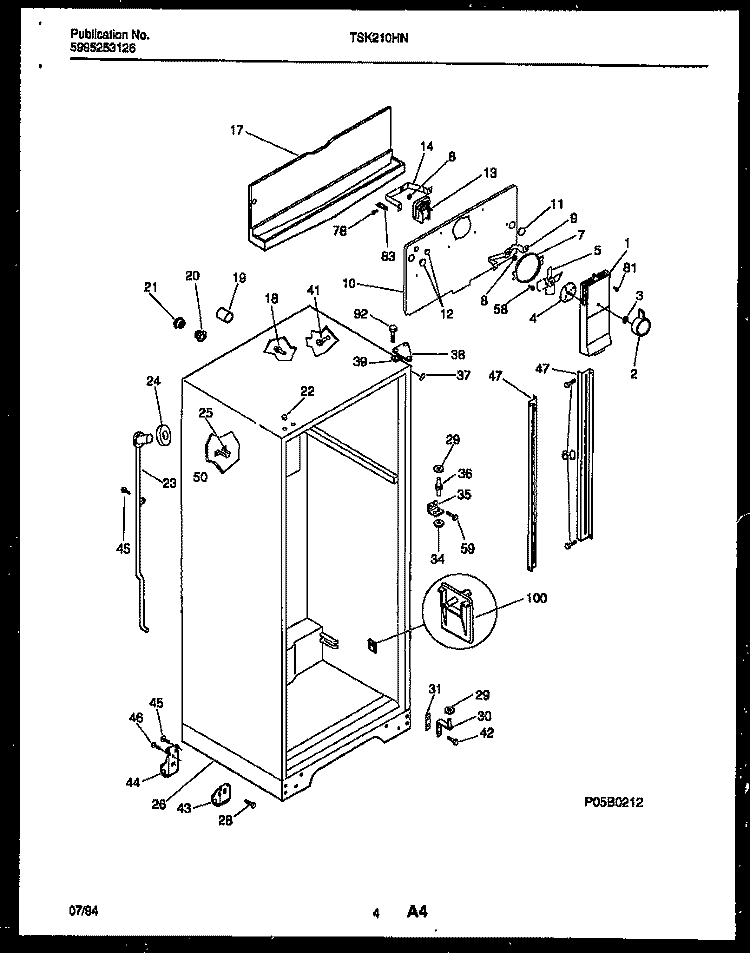 CABINET PARTS Diagram and Parts List for TSK210HN1T  Kelvinator Refrigerator