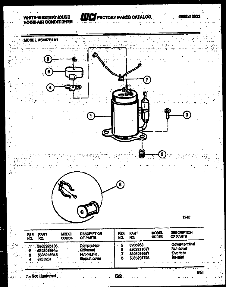 COMPRESSOR PARTS Diagram and Parts List for AS147R1A1  Frigidaire Air Conditioner