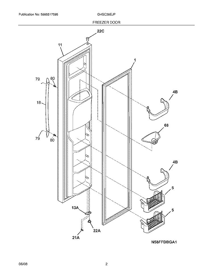 FREEZER DOOR Diagram and Parts List for GHSC39EJPW1  Frigidaire Refrigerator