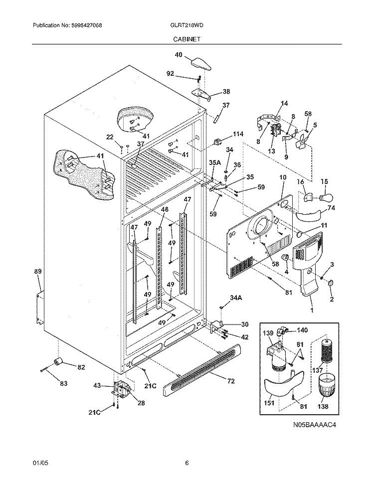 CABINET Diagram and Parts List for GLRT218WDQ0  Frigidaire Refrigerator