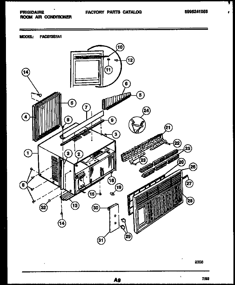 CABINET PARTS Diagram and Parts List for FAC073S7A1  Frigidaire Air Conditioner
