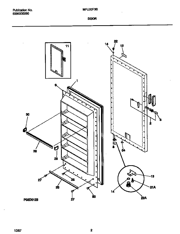 DOOR Diagram and Parts List for MFU20F3BW6  Frigidaire Freezer