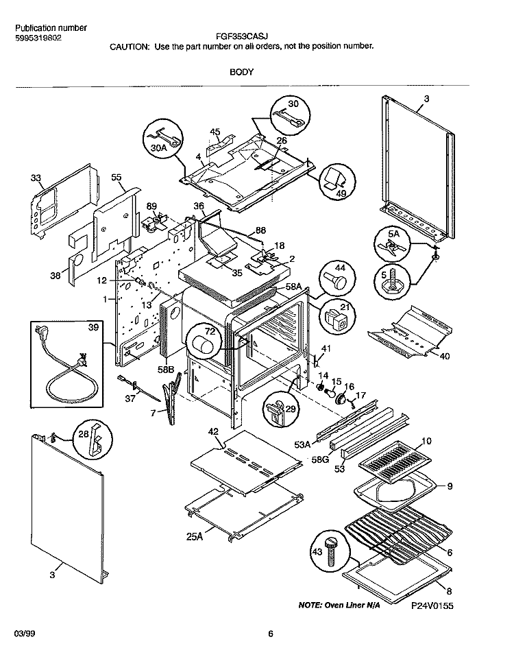 BODY Diagram and Parts List for FGF353CASJ  Frigidaire Range