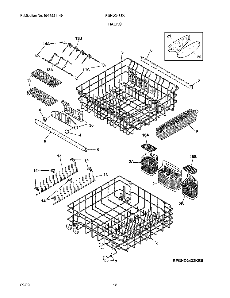 RACKS Diagram and Parts List for FGHD2433KF0  Frigidaire Dishwasher