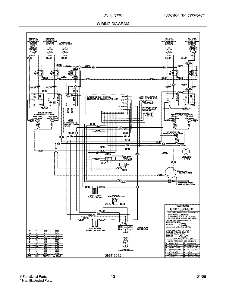 WIRING DIAGRAM Diagram and Parts List for CGLEF379DSG  Frigidaire Range