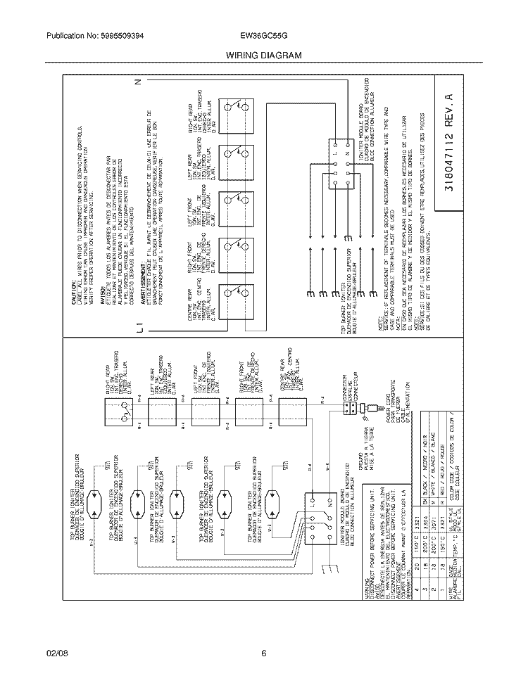 WIRING DIAGRAM Diagram and Parts List for EW36GC55GW1  Electrolux Cooktop