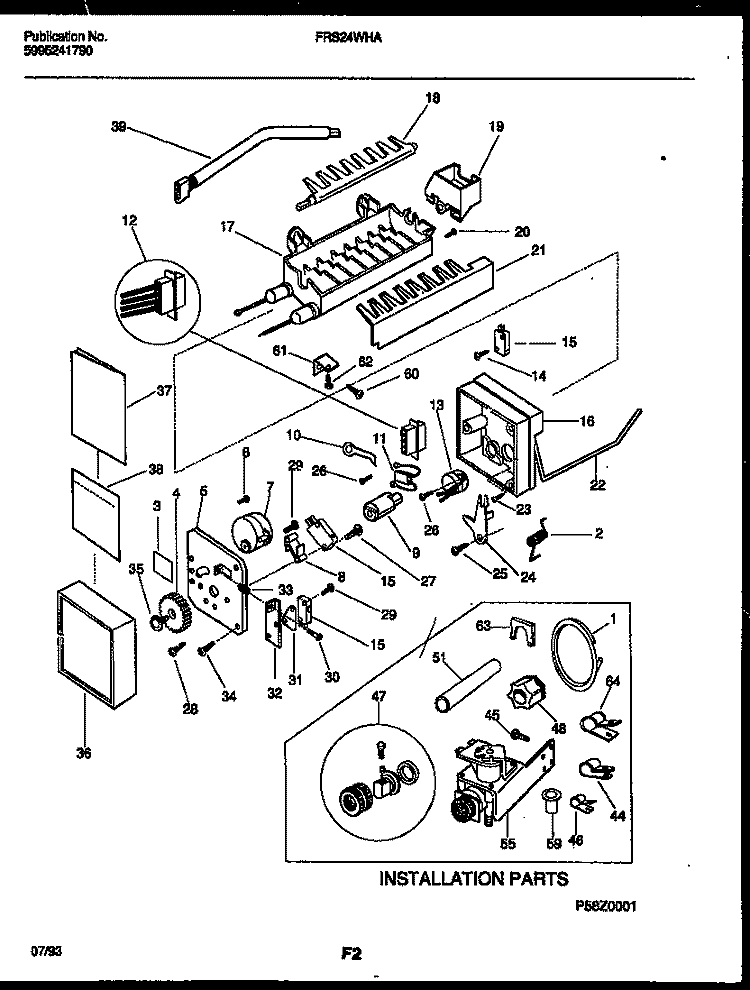 ICE MAKER AND INSTALLATION PARTS Diagram and Parts List for FRS24WHAW0  Frigidaire Refrigerator