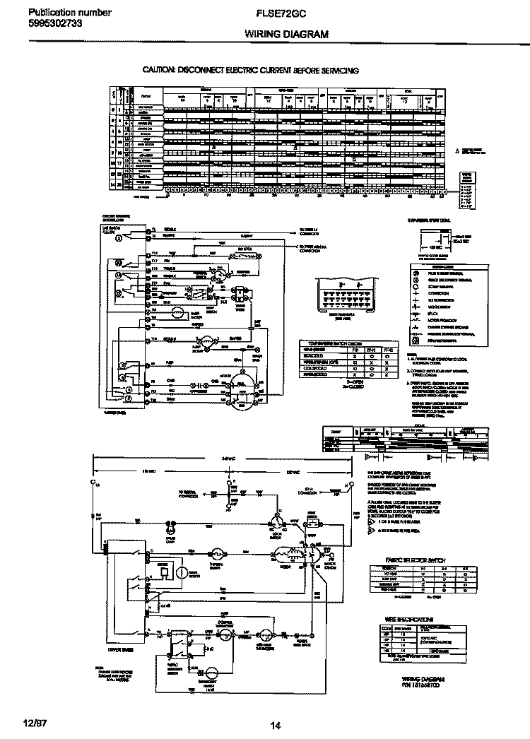 WIRING DIAGRAM Diagram and Parts List for FLSE72GCS7  Frigidaire Washer Dryer Combo