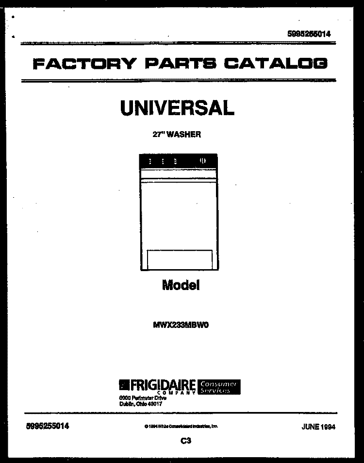 COVER Diagram and Parts List for MWX233MBW0  Tappan Washer