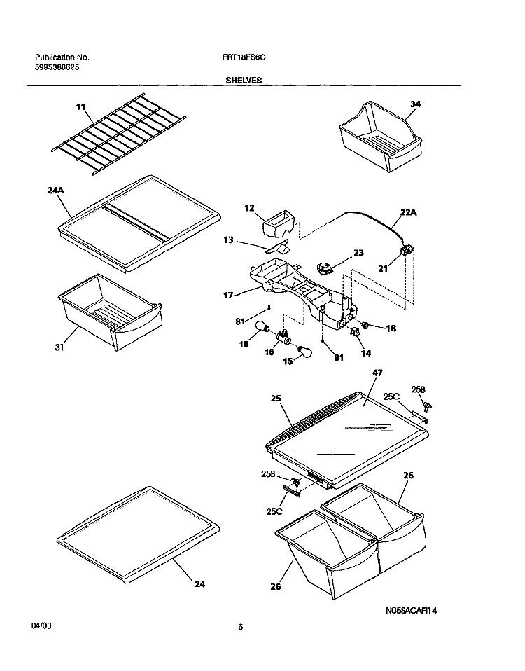 SHELVES Diagram and Parts List for FRT18FS6CW0  Frigidaire Refrigerator
