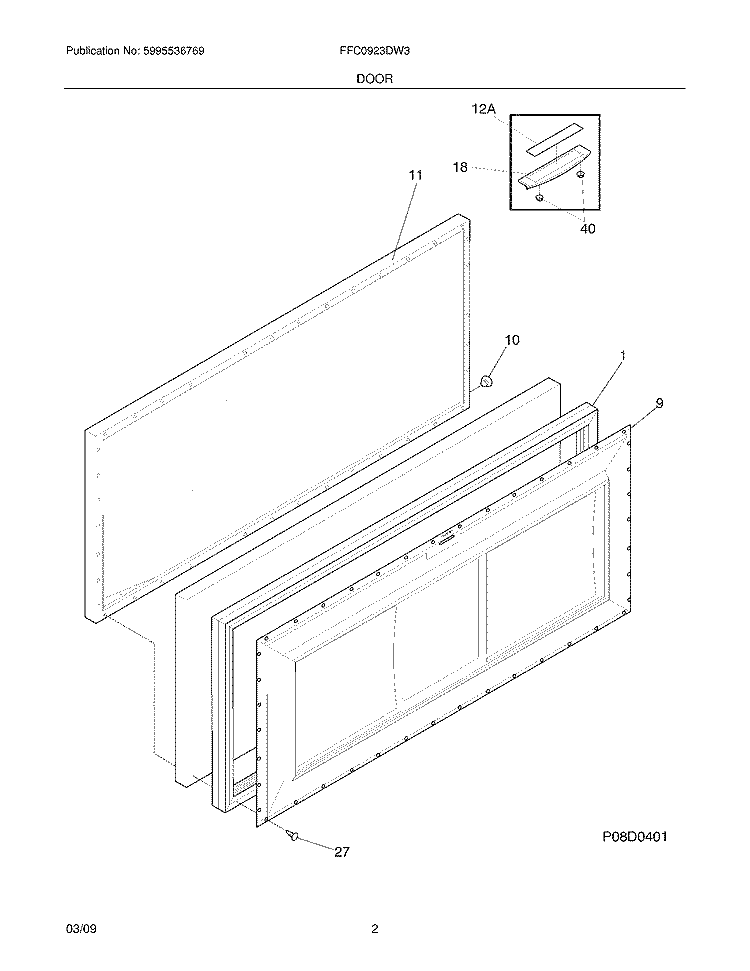 DOOR Diagram and Parts List for FFC0923DW3  Frigidaire Freezer