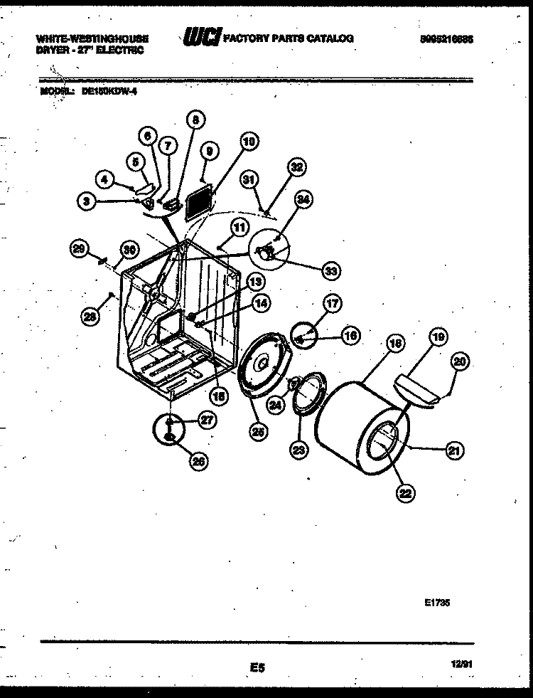 CABINET AND COMPONENT PARTS Diagram and Parts List for DE150KDD4  Frigidaire Dryer