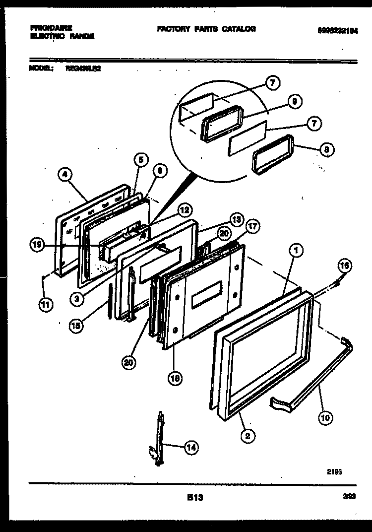 DOOR PARTS Diagram and Parts List for REG435LRW2  Frigidaire Range