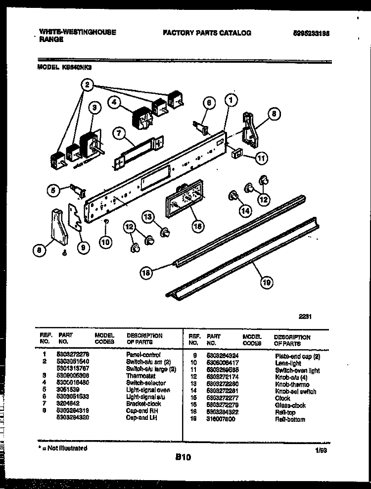 BACKGUARD Diagram and Parts List for KS540NKW3  Frigidaire Range