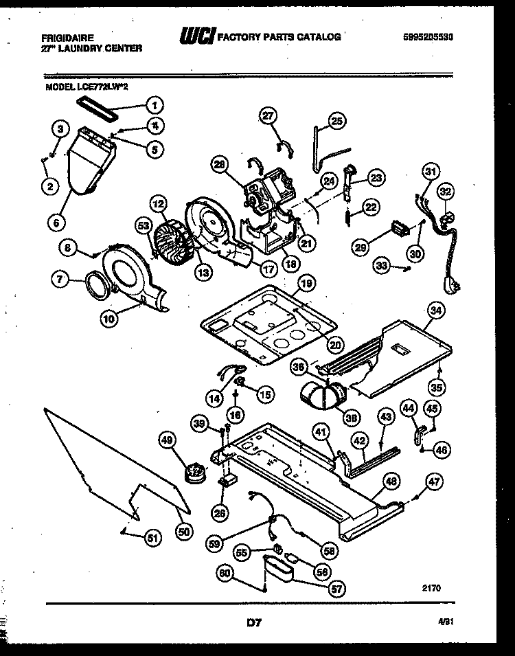 MOTOR, BLOWER AND BODY ASSEMBLY Diagram and Parts List for LCE772LL2  Frigidaire Washer Dryer Combo