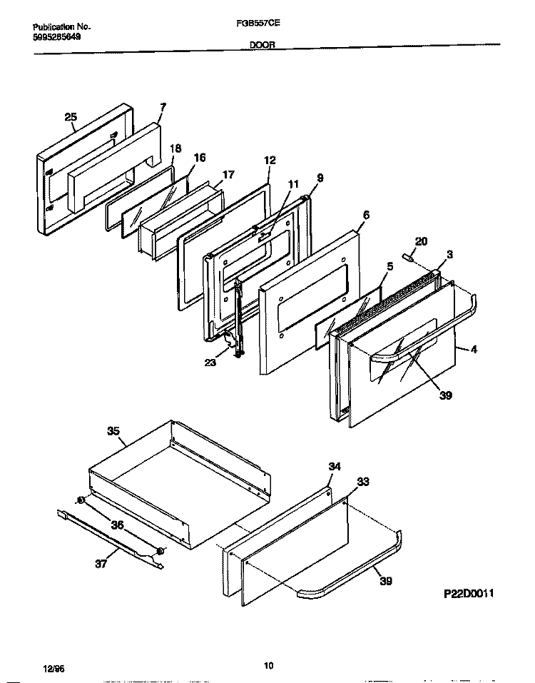DOOR Diagram and Parts List for FGB557CESA  Frigidaire Wall Oven