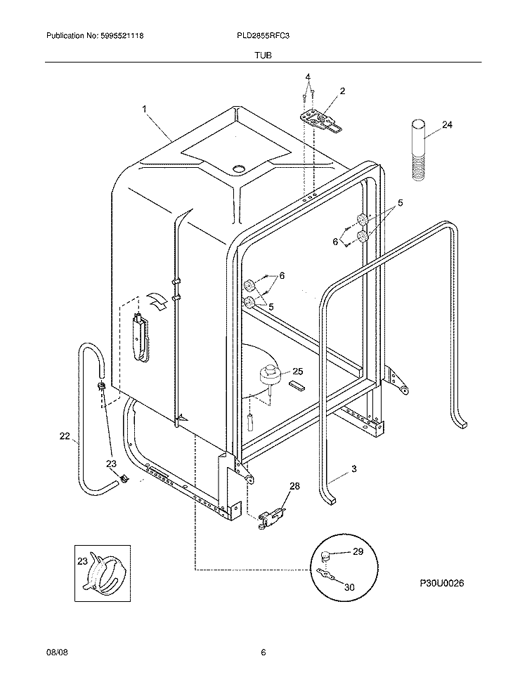 TUB Diagram and Parts List for PLD2855RFC3  Frigidaire Dishwasher