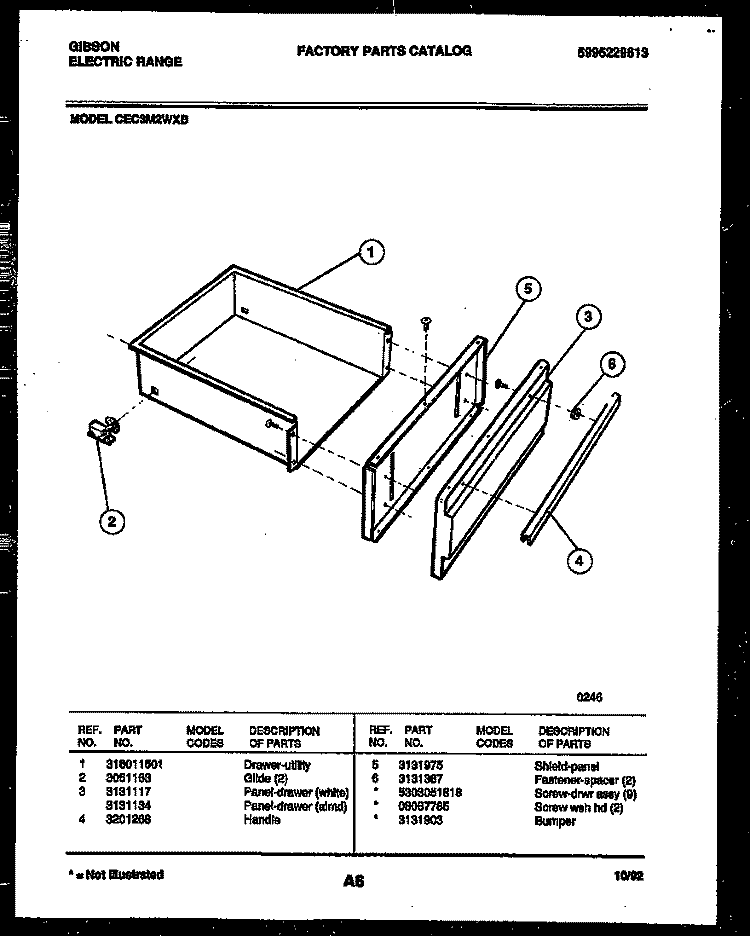 DRAWER PARTS Diagram and Parts List for CEC3M2WXB  Gibson Range
