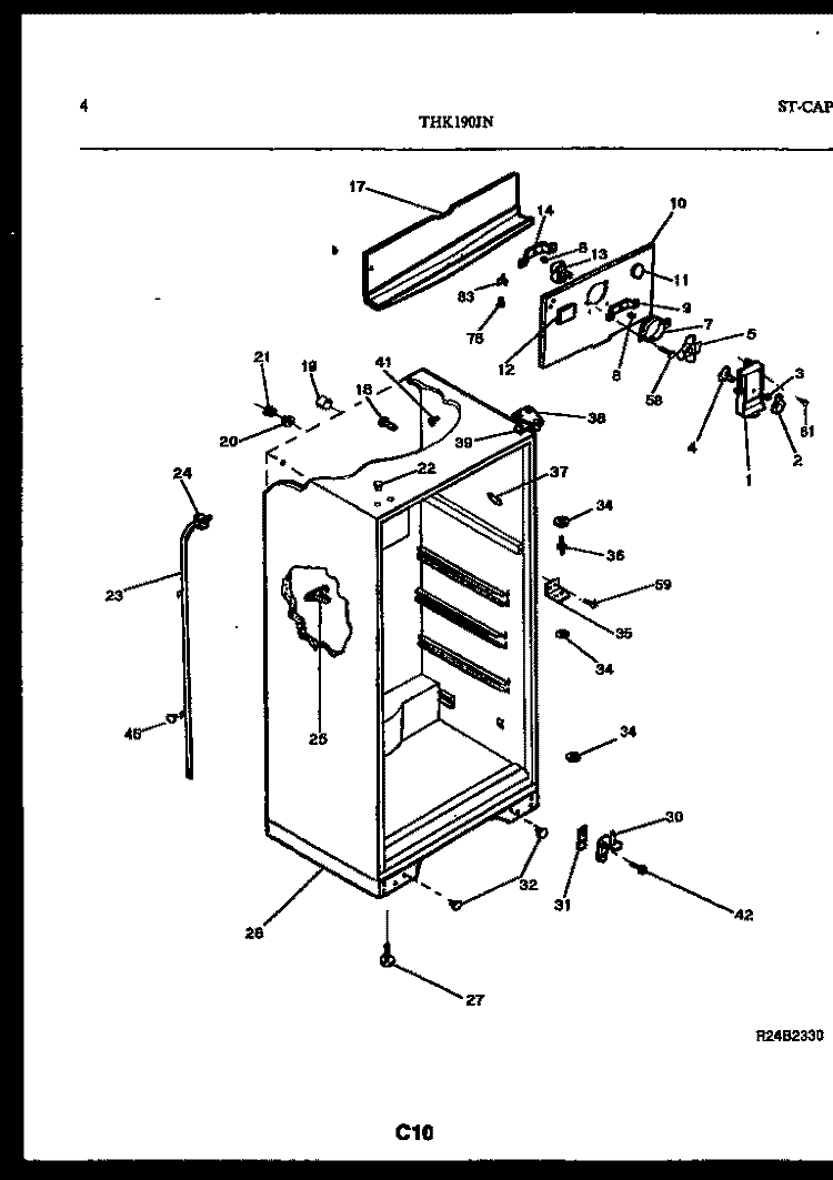 CABINET PARTS Diagram and Parts List for THK190JN1W  Kelvinator Refrigerator