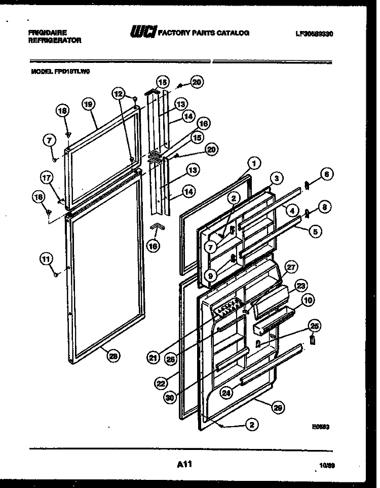 DOOR PARTS Diagram and Parts List for FPD18TLW0  Frigidaire Refrigerator