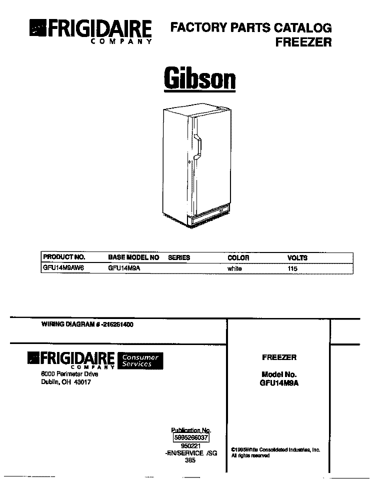 COVER Diagram and Parts List for GFU14M9AW6  Gibson Freezer