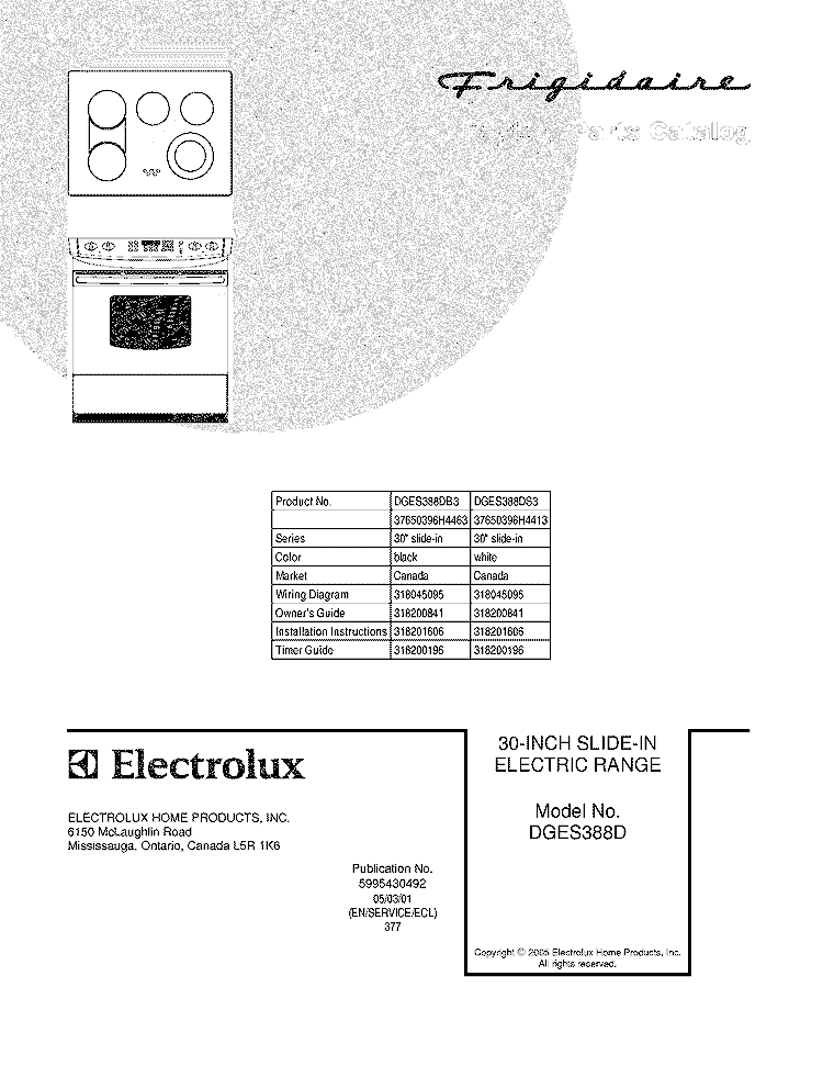 COVER Diagram and Parts List for DGES388DS3  Frigidaire Range