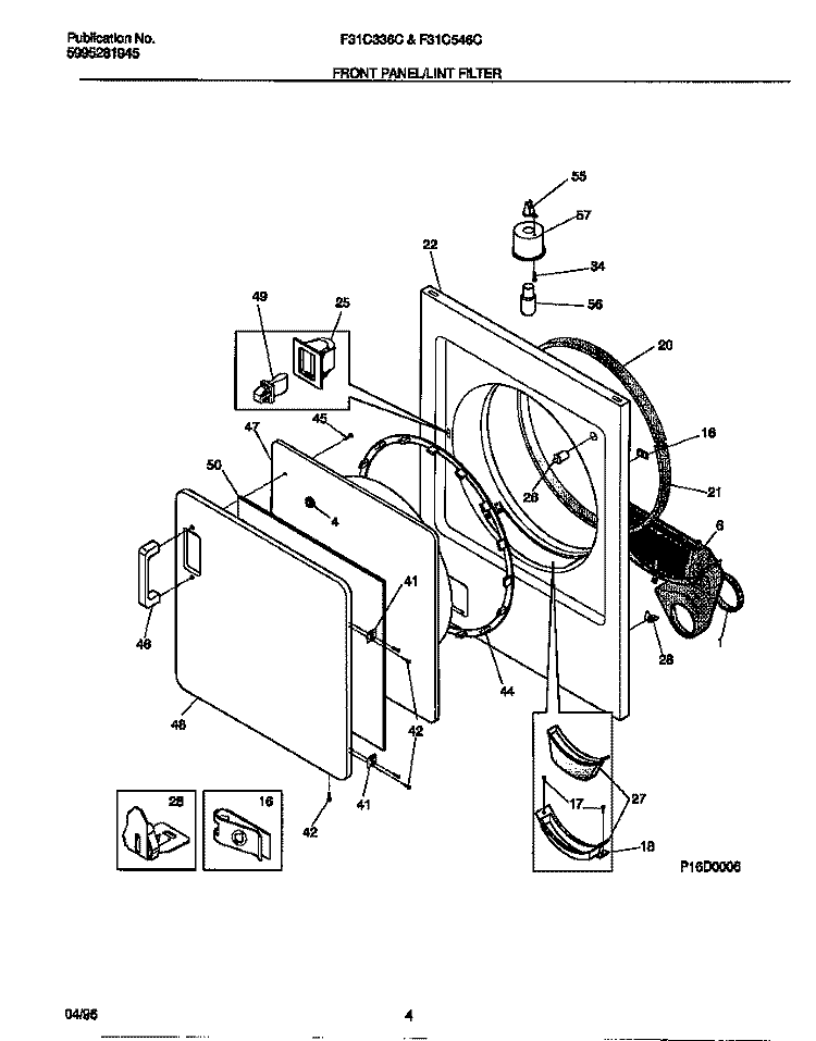 FRONT PANEL / LINT FILTER Diagram and Parts List for F31C336CS1  Frigidaire Dryer
