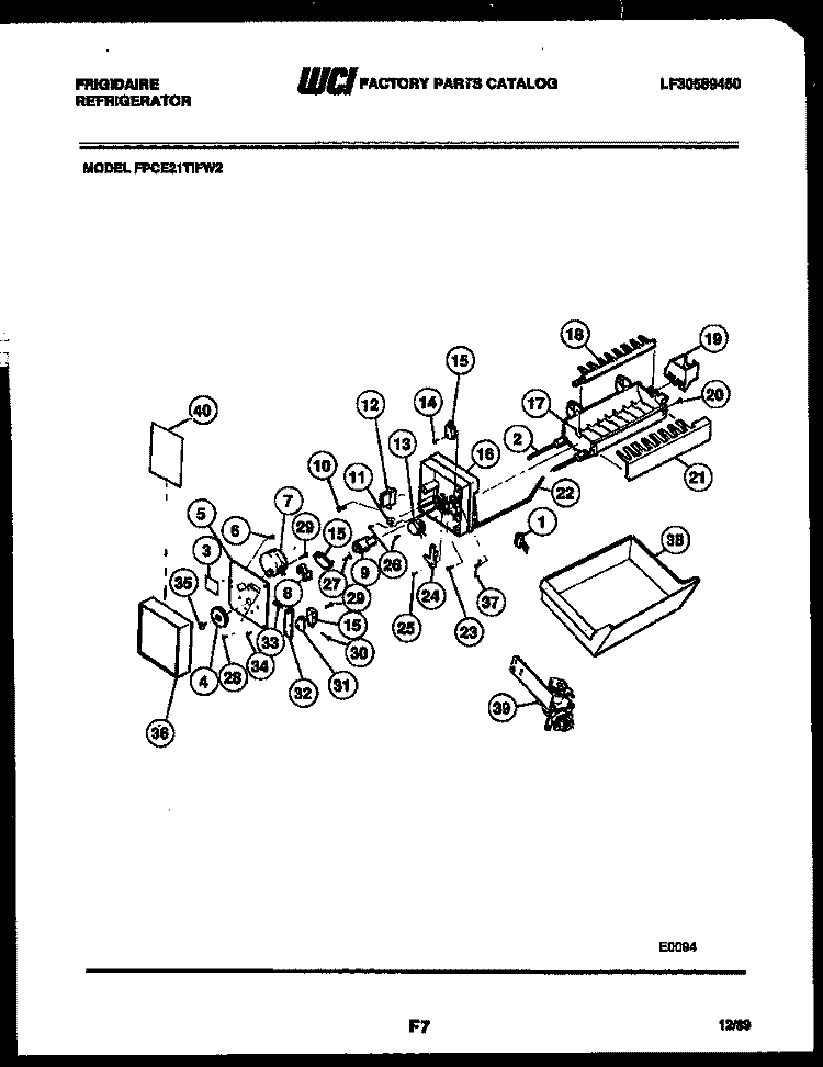 ICE MAKER PARTS Diagram and Parts List for FPCE21TIFW2  Frigidaire Refrigerator