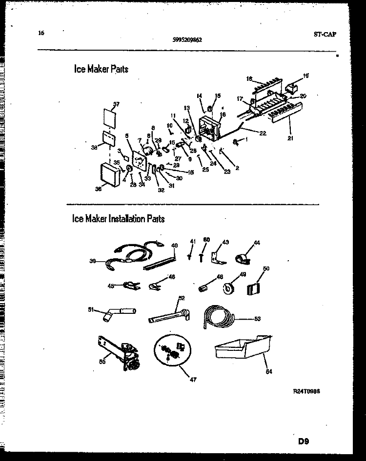 ICE MAKER AND INSTALLATION PARTS Diagram and Parts List for FPW21TIPW0  Frigidaire Refrigerator