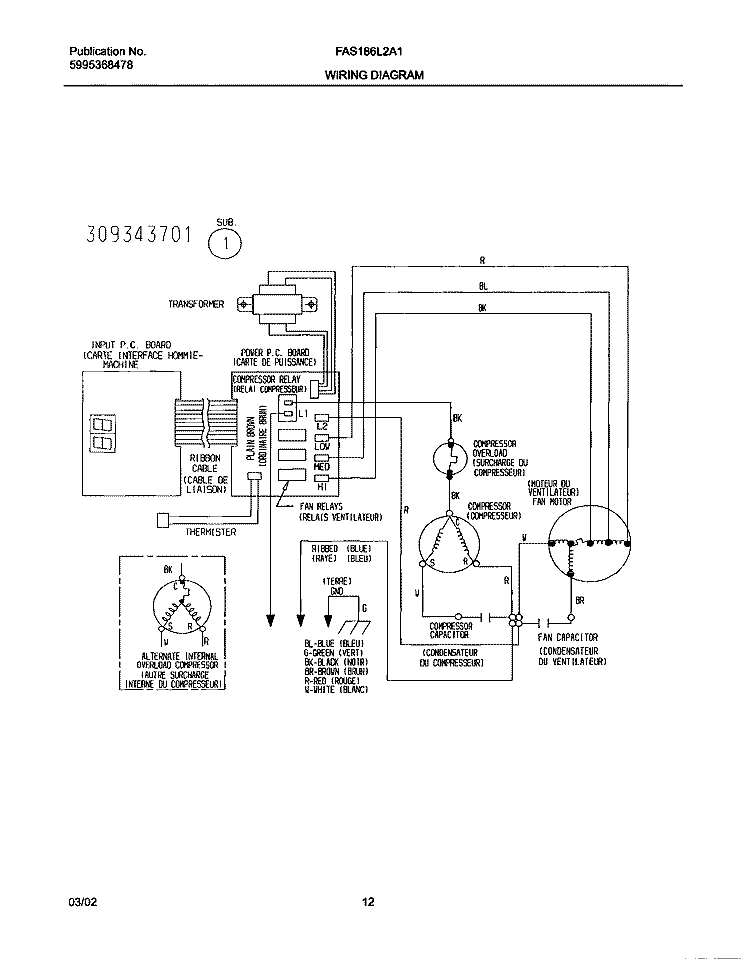 WIRING DIAGRAM Diagram and Parts List for FAS186L2A1  Frigidaire Air Conditioner