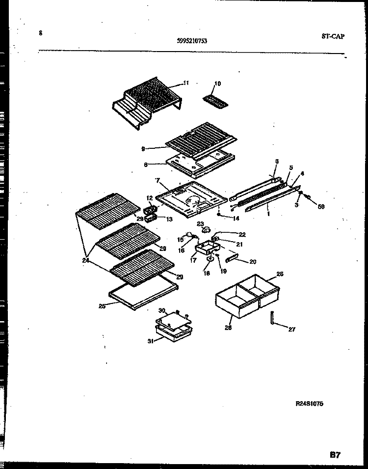 SHELVES AND SUPPORTS Diagram and Parts List for 95-1971-00-00  Tappan Refrigerator