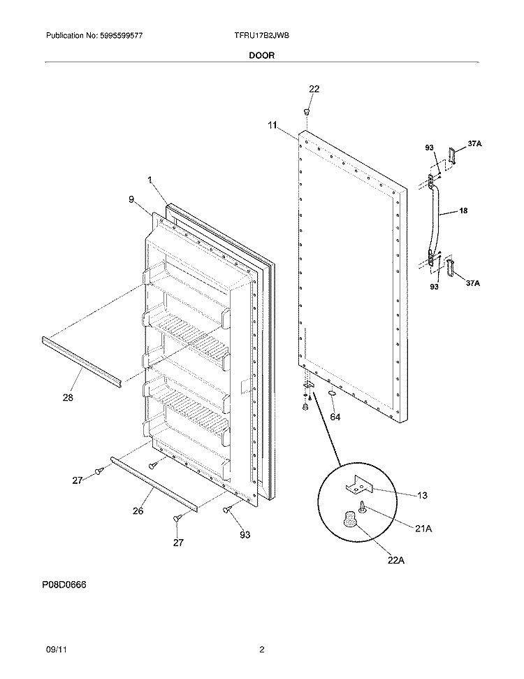 DOOR Diagram and Parts List for TFRU17B2JWB  Frigidaire Refrigerator