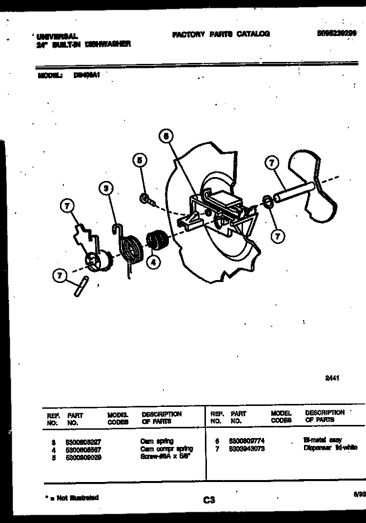 CAM Diagram and Parts List for DB400A1  Frigidaire Dishwasher