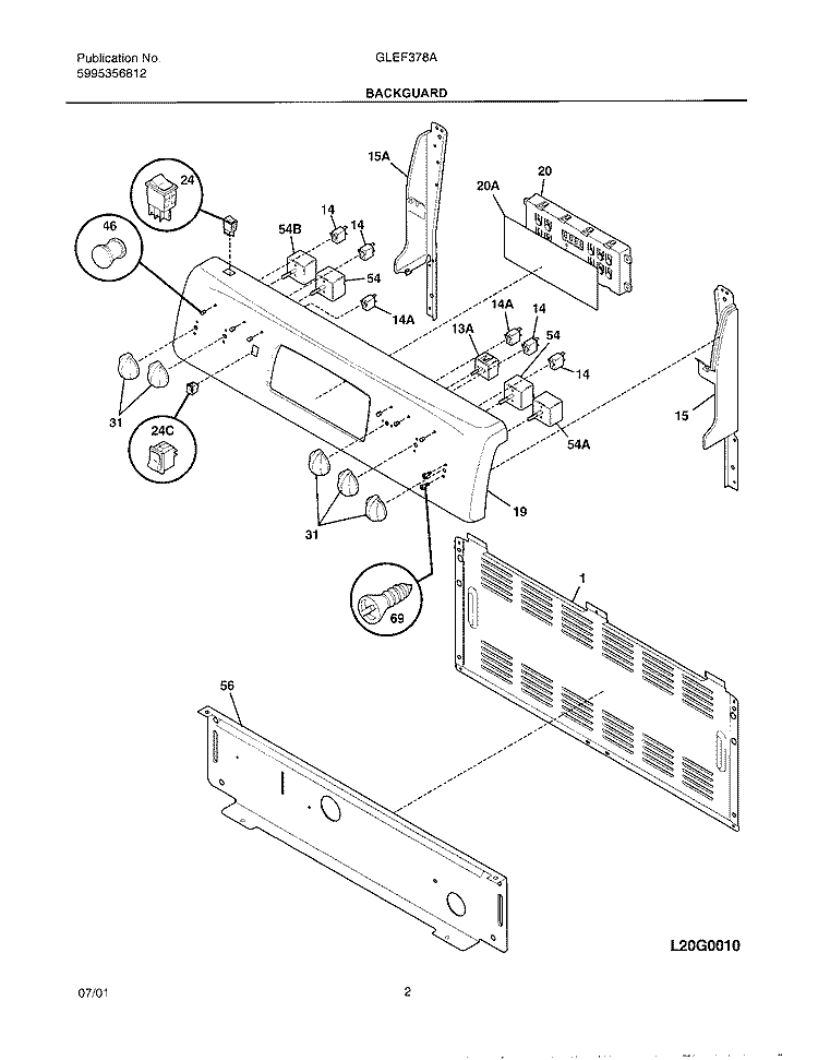 BACKGUARD Diagram and Parts List for GLEF378AQA  Frigidaire Range
