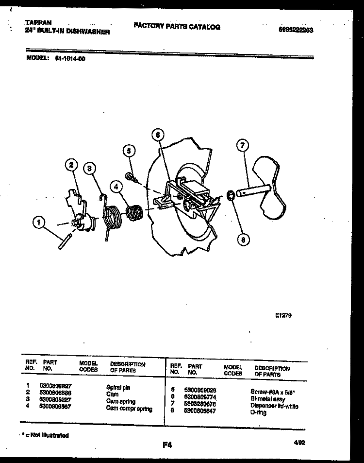 CAM Diagram and Parts List for 61-1014-10-00  Tappan Dishwasher