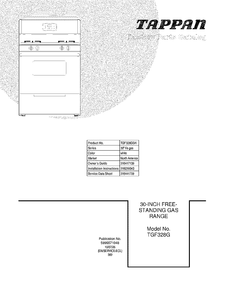 COVER Diagram and Parts List for TGF328GSH  Tappan Range