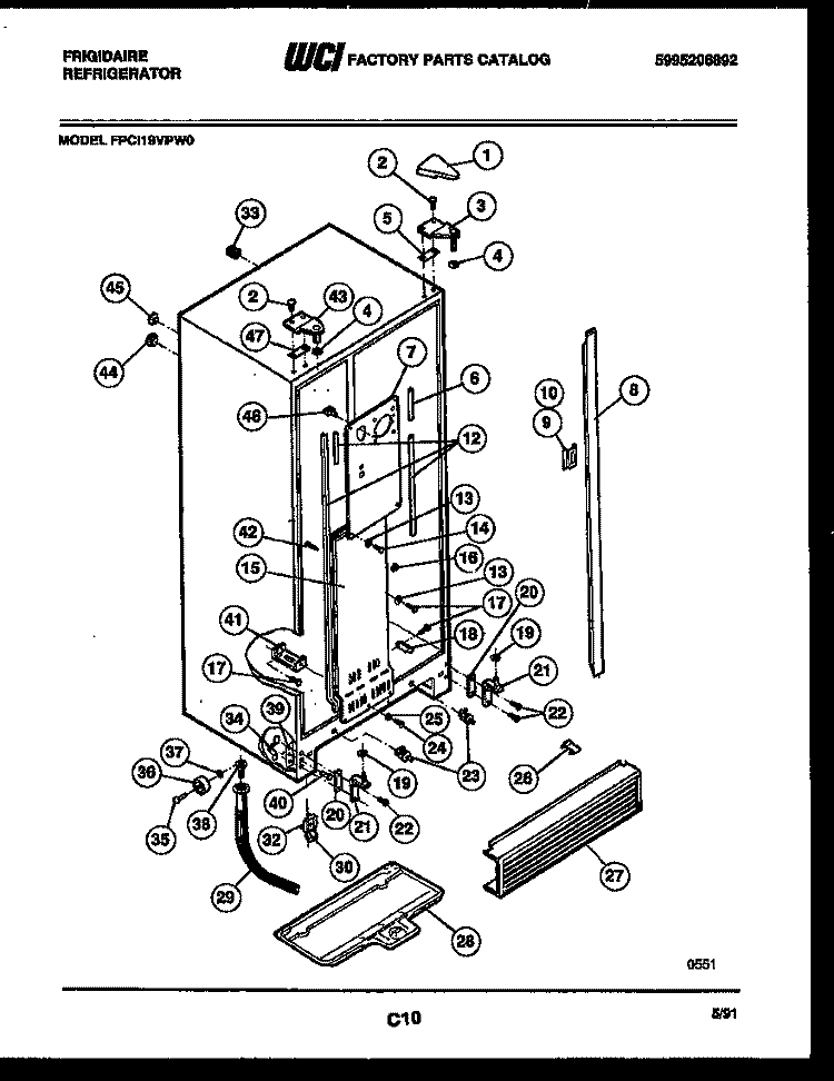 CABINET PARTS Diagram and Parts List for FPCI19VPL0  Frigidaire Refrigerator
