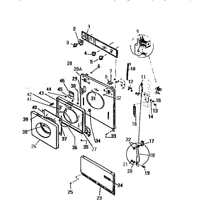 DOOR & FRONT PANEL Diagram and Parts List for LT150JXD1  Frigidaire Washer