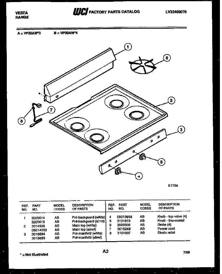 COOKTOP PARTS Diagram and Parts List for VP30AW4  Tappan Range