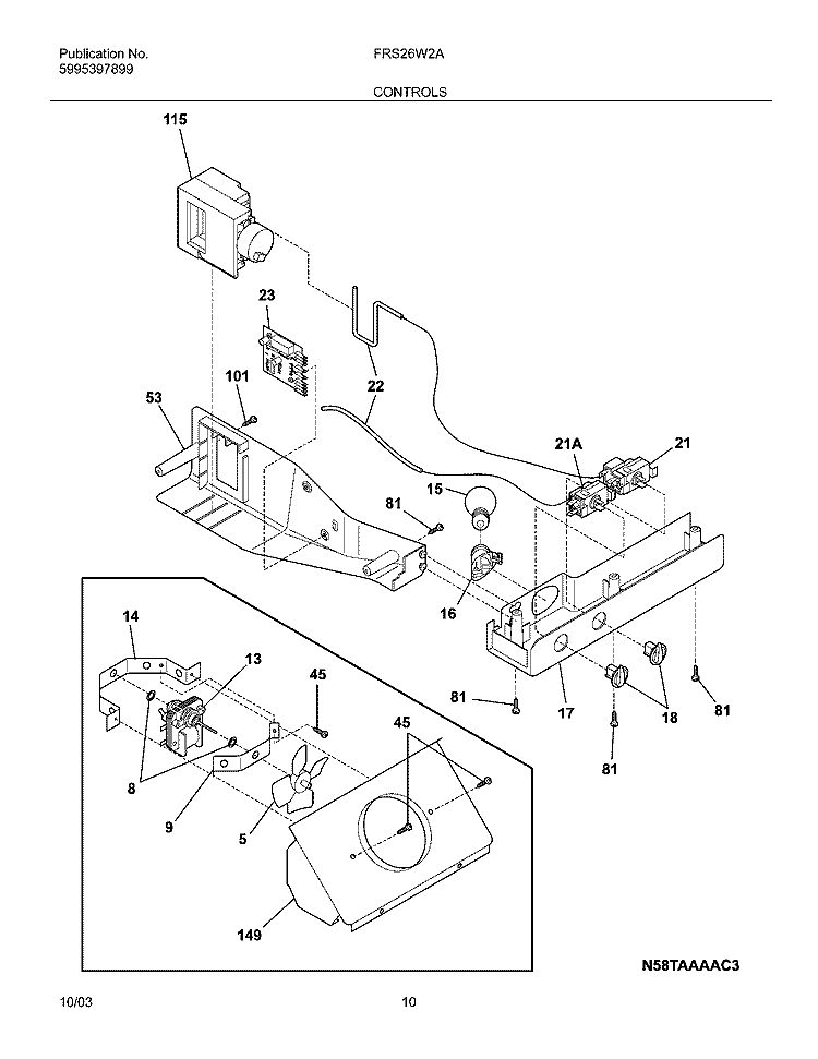 CONTROLS Diagram and Parts List for FRS26W2AW7  Frigidaire Refrigerator