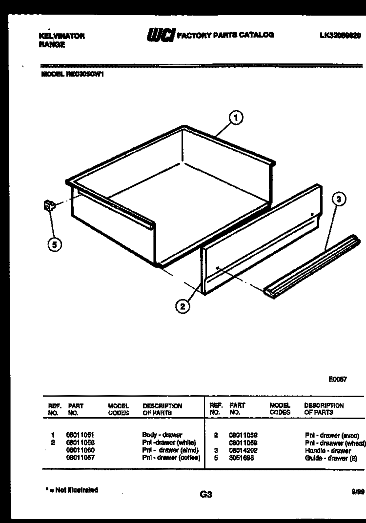 DRAWER PARTS Diagram and Parts List for REC305CD1  Kelvinator Range