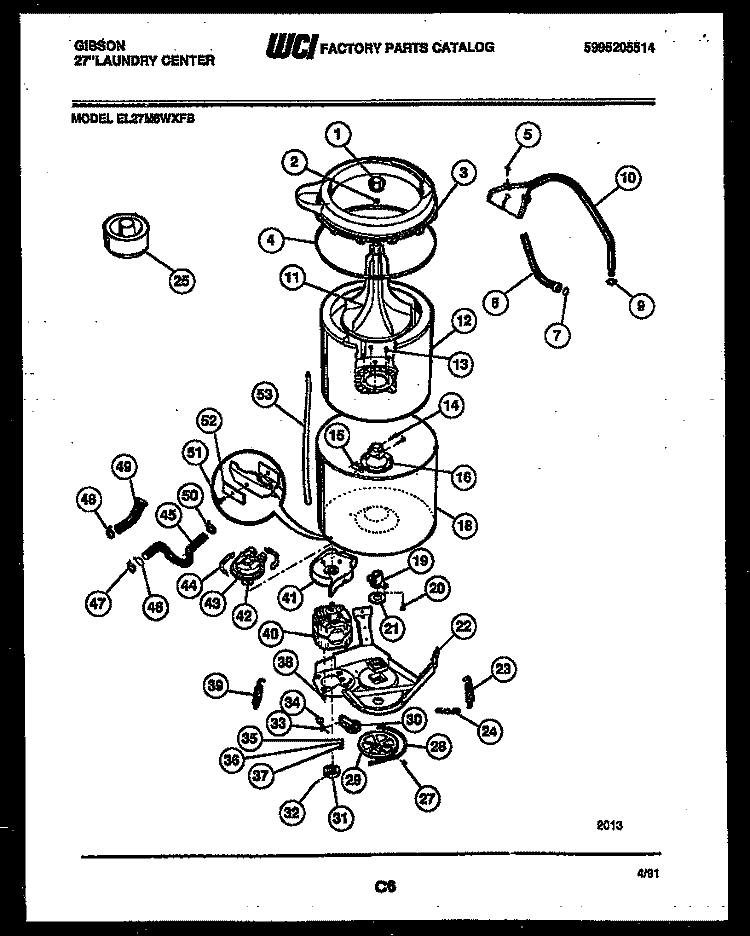 TUB DETAIL Diagram and Parts List for EL27M6WXFB  Gibson Washer Dryer Combo